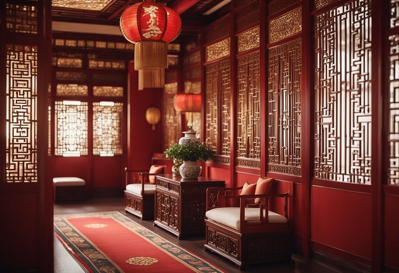 华润·悦府新中式风格客厅实木家具与木质屏风实景